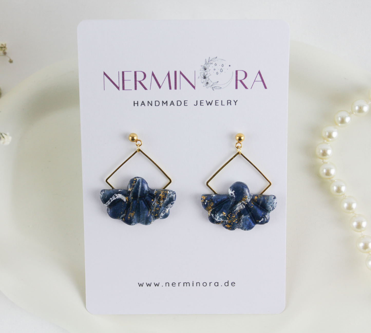 Blue Natural Stone Inspired Marble Polymer Clay Earrings