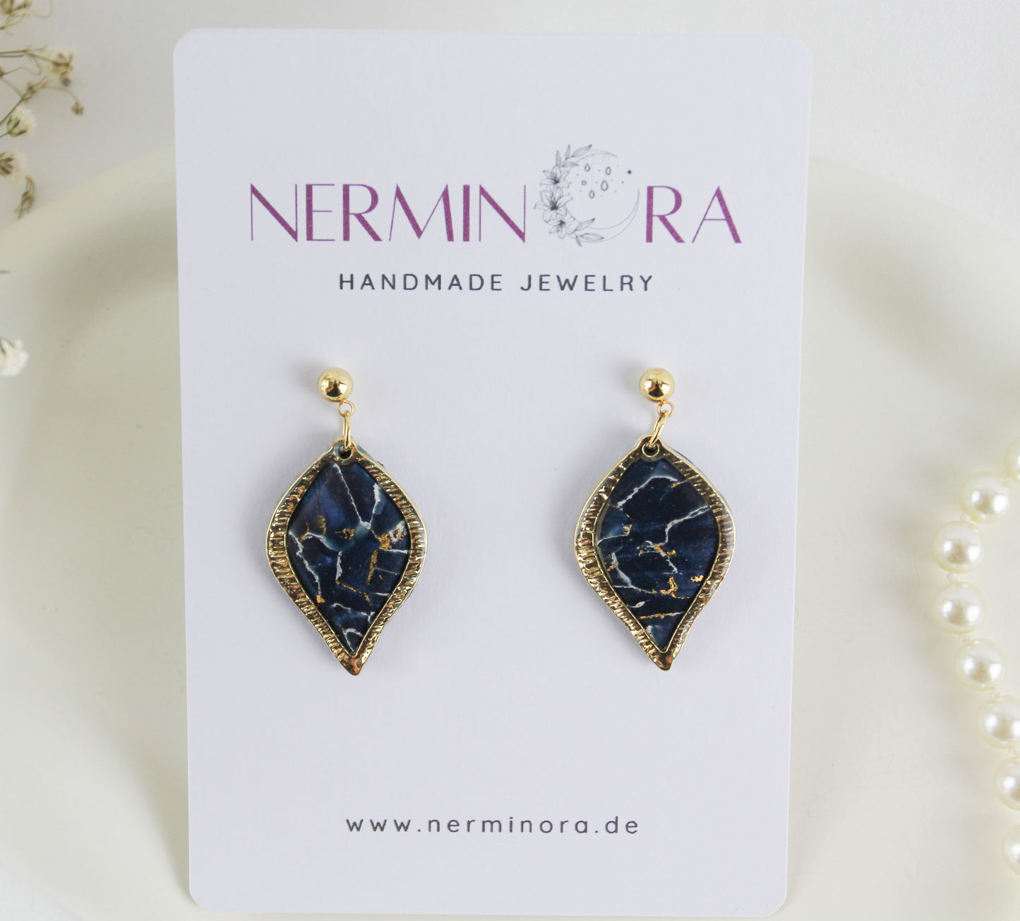 Blue Natural Stone Inspired Marble Polymer Clay Earrings
