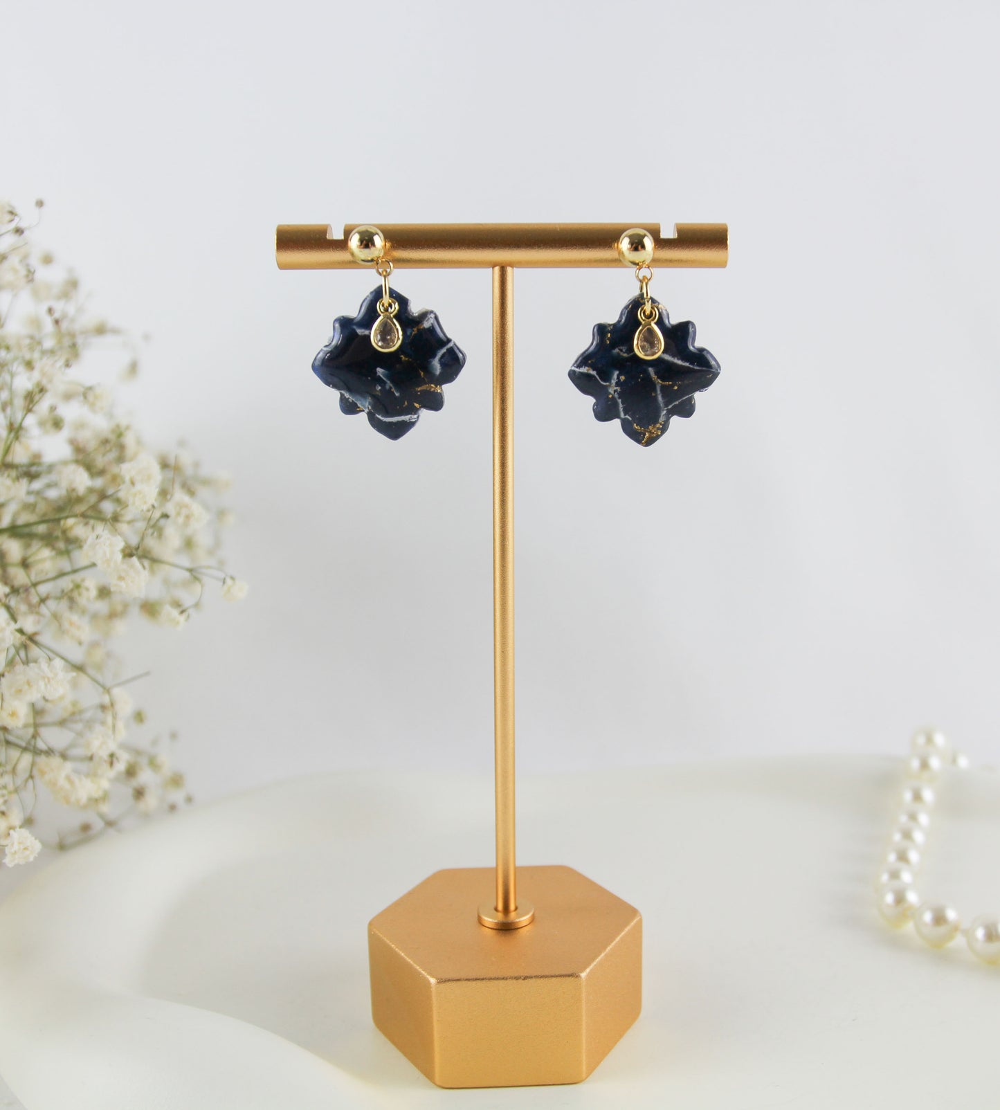 Blue Natural Stone Inspired Marble Polymer Clay Earrings