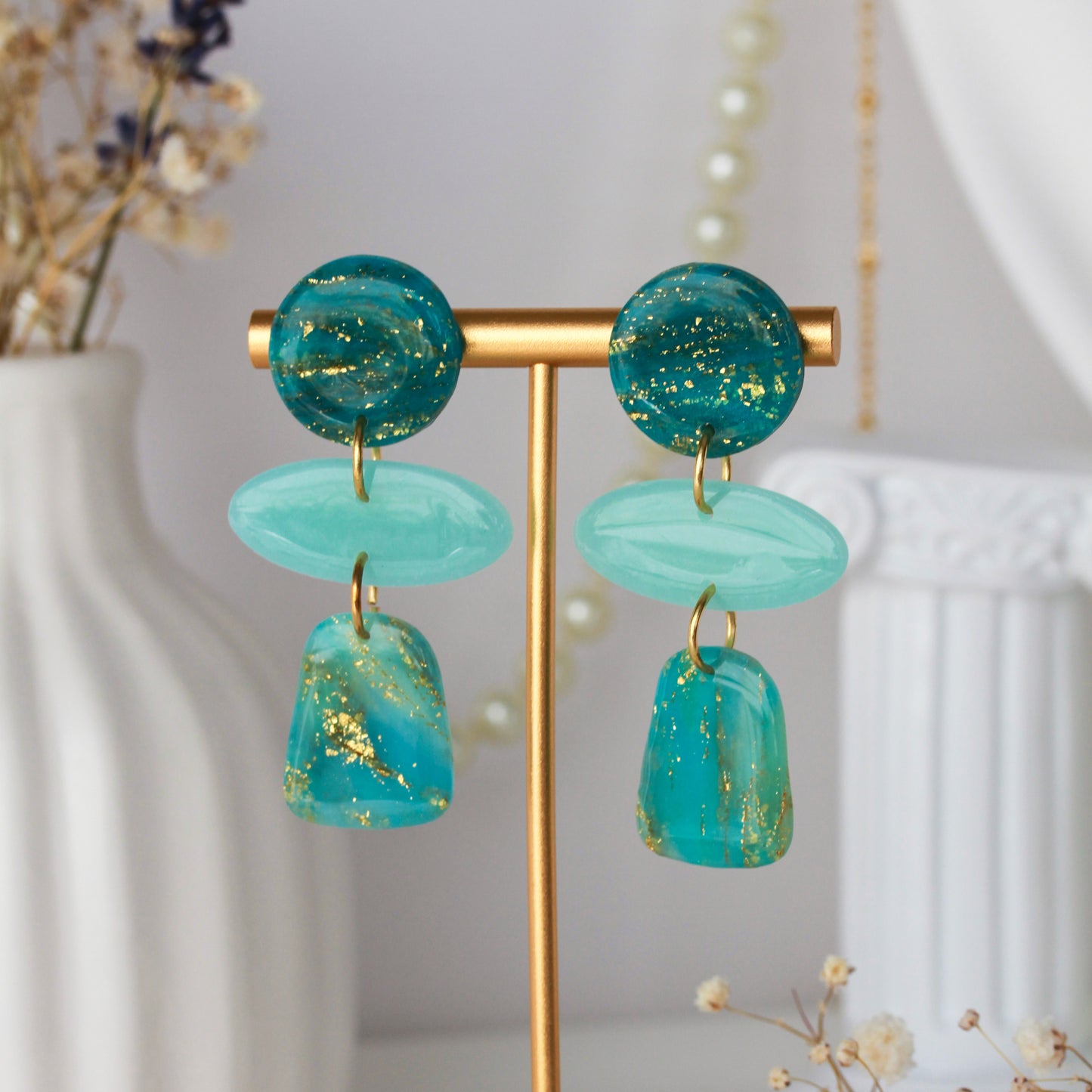 Amphitrite’s Secret – Dreistufige Ohrhänger in Türkisgrün und Mint
