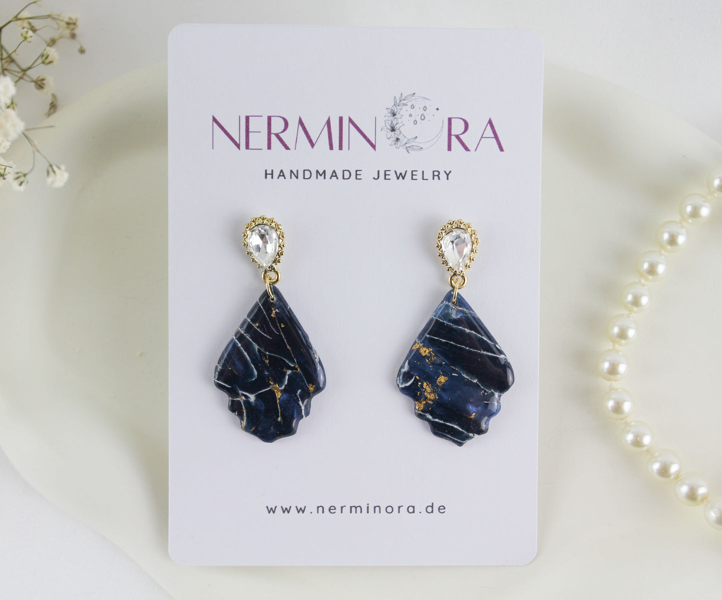 Blue Natural Stone Inspired Marble Polymer Clay Earrings