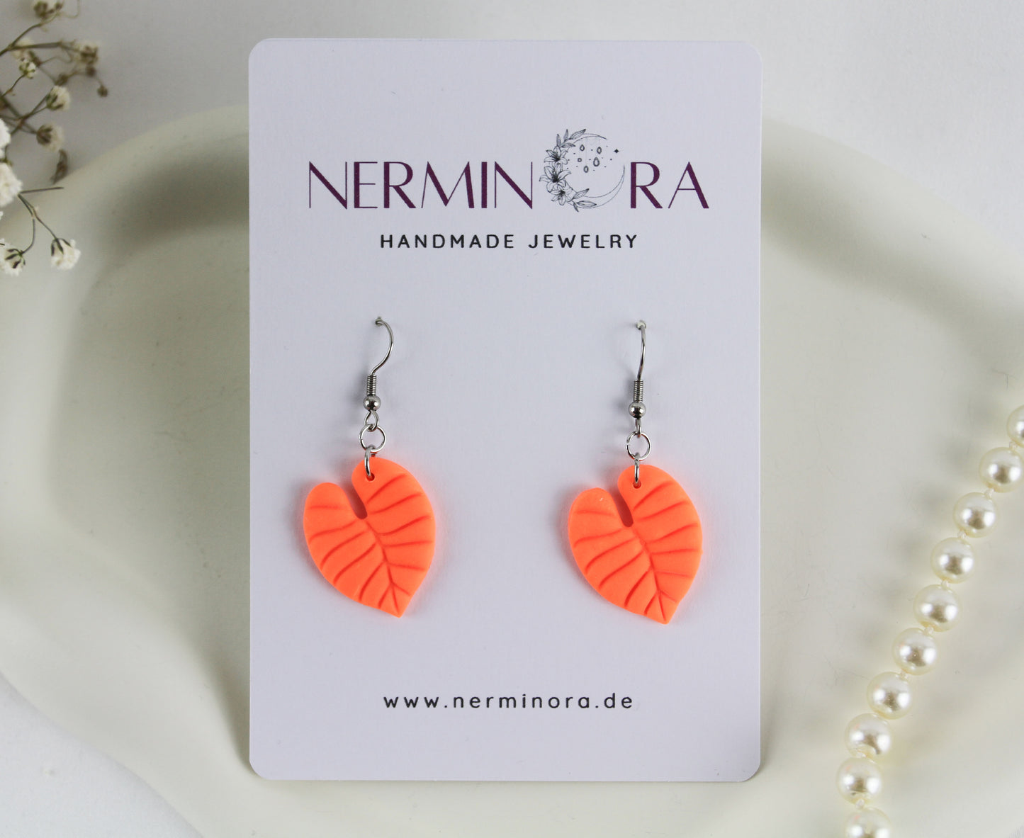 Sommer Neon Monstaria Blatt Polymer Clay Ohrringe