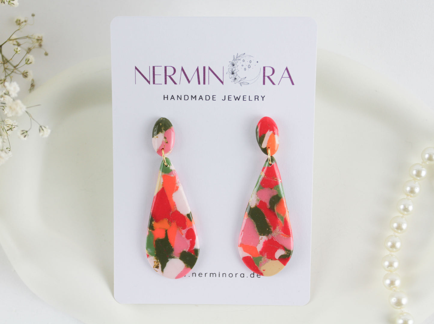 Grün Orange Statement Marmor Muster Polymer Clay Ohrringe