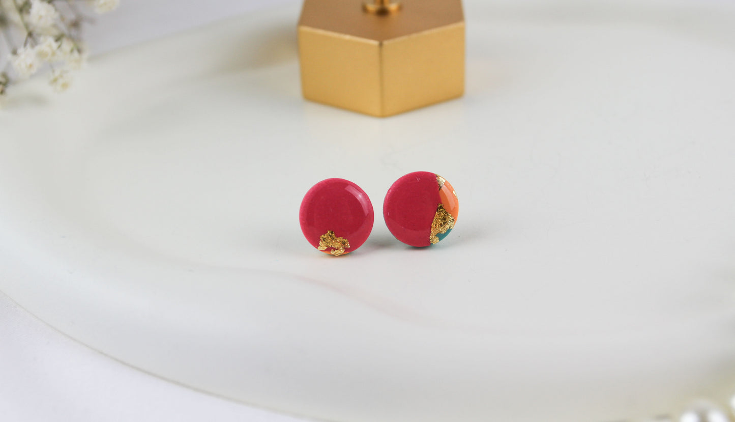 Bunte orange rosa grüne Statement Polymer Clay Ohrringe - Kollektion
