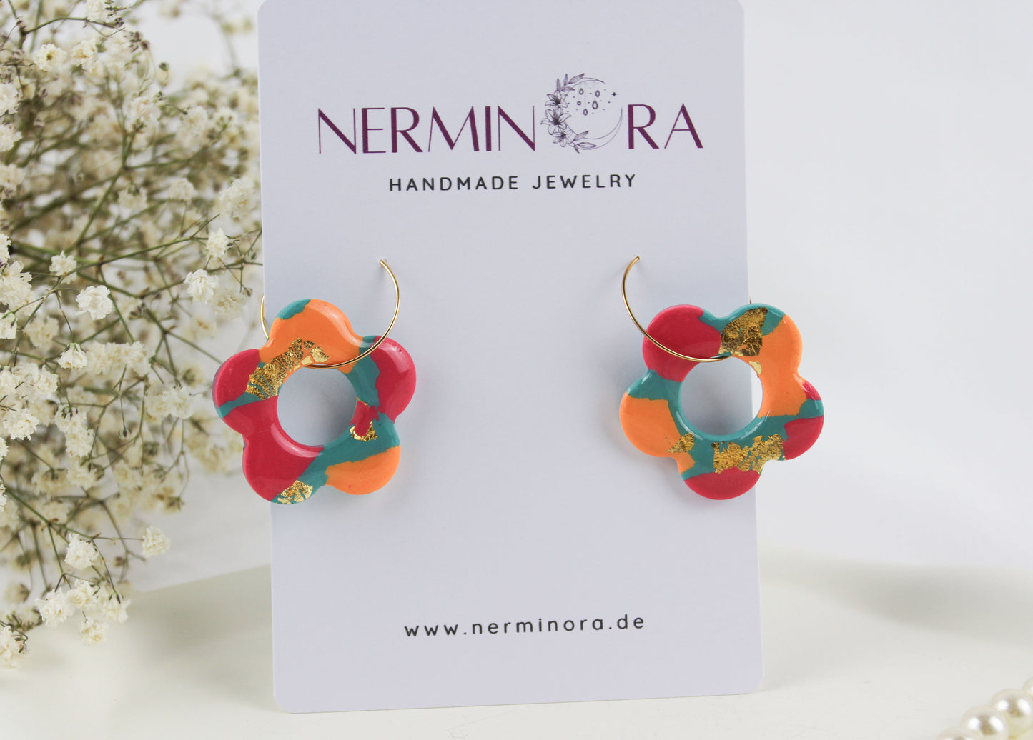 Bunte orange rosa grüne Statement Polymer Clay Ohrringe - Kollektion