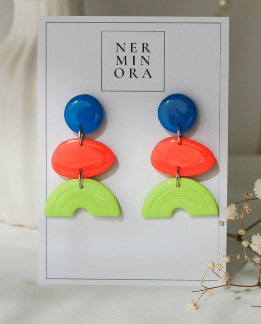 Acid Flash – Dreistufige Color-Block Ohrhänger in Neonfarben