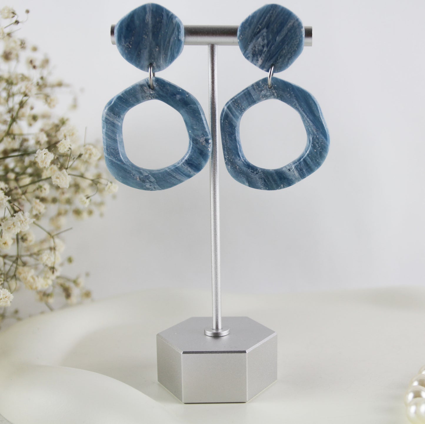 Blaue natursteininspirierte Flügel Polymer Clay Ohrringe - Kollektion