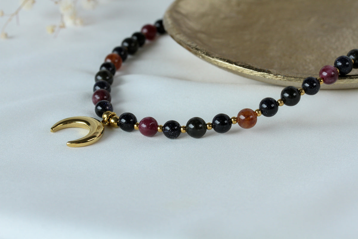 Nox Aeterna – Kosmisches Schmuckset mit Turmalin und Blue Goldstone