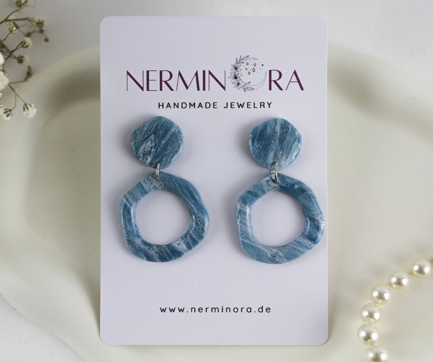 Blaue natursteininspirierte Flügel Polymer Clay Ohrringe - Kollektion