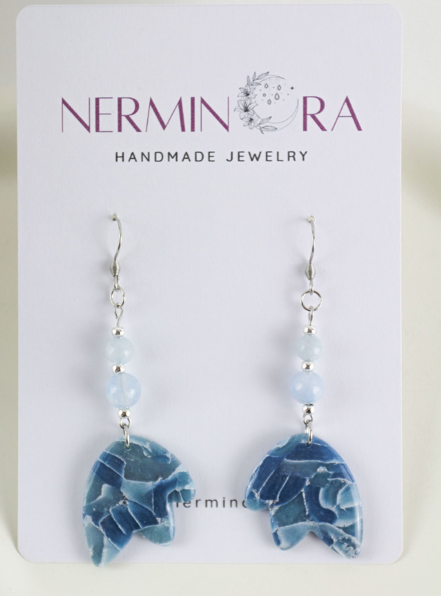 Blaue natursteininspirierte Flügel Polymer Clay Ohrringe - Kollektion