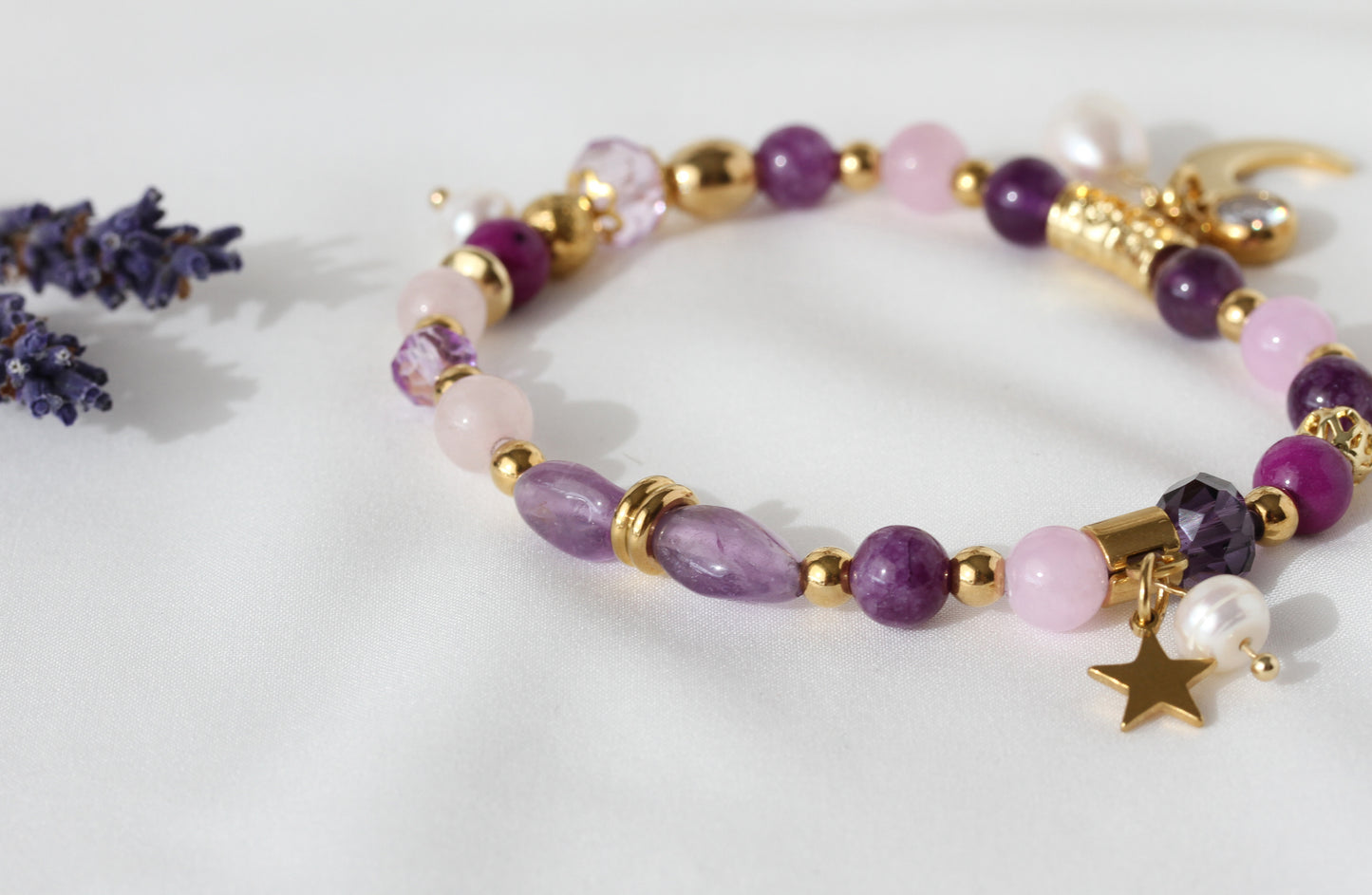 Violet Moon – Amethyst- & Rosenquarz-Armband
