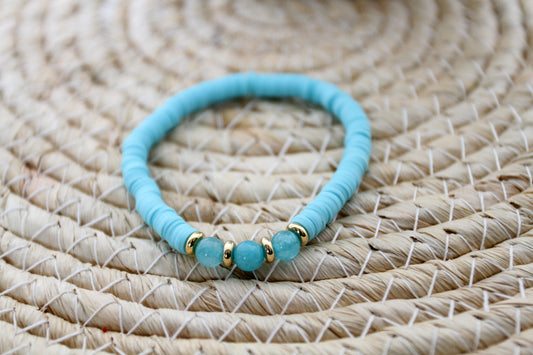 Blaues Katsuki Naturstein-Armband – Handgemachtes Perlenarmband aus Polymer Clay