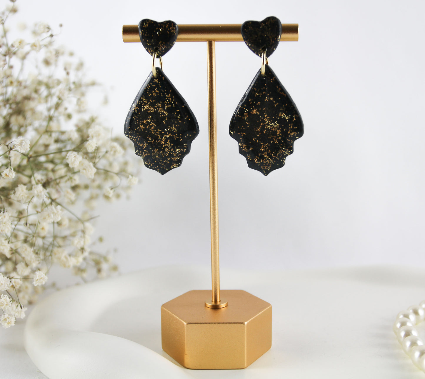 Schwarz Goldene Statement Polymer Clay Ohrringe
