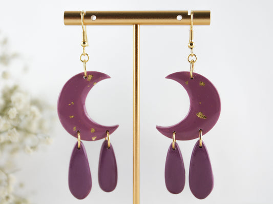 Lila Mond Ohrringe - Celestial Ohrringe – Handgefertigte Polymer Clay Statement Ohrringe