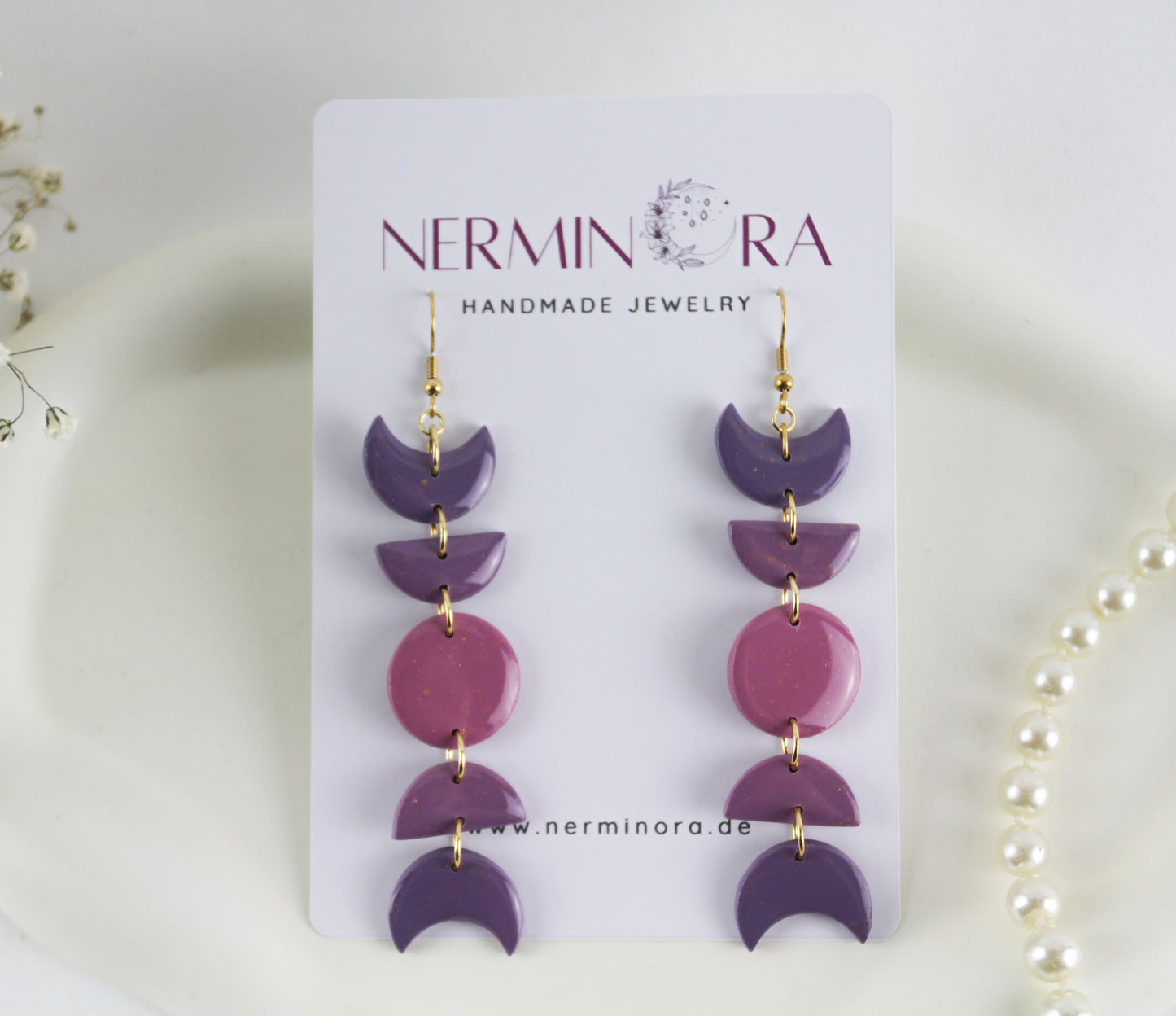 Moon Phases Polymer Clay Earrings, Celestial Dangle Earrings