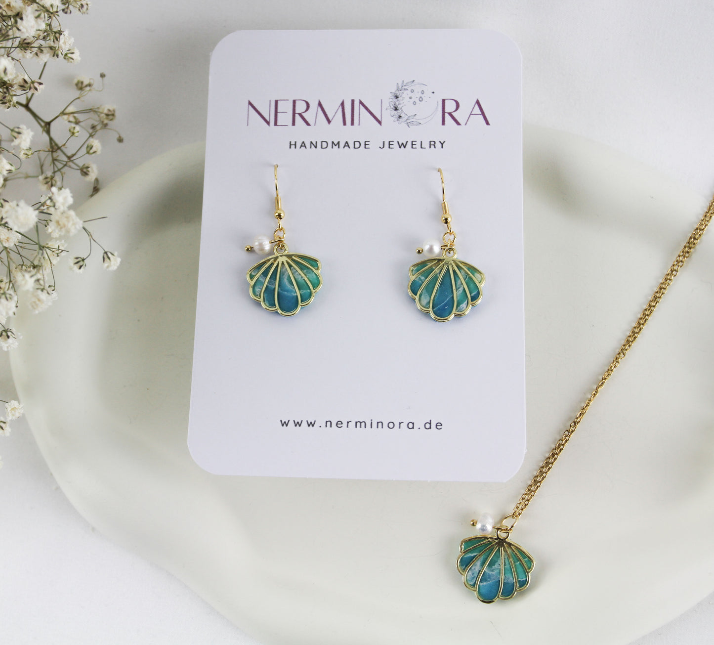 Shell Polymer Clay Earrings and Necklace