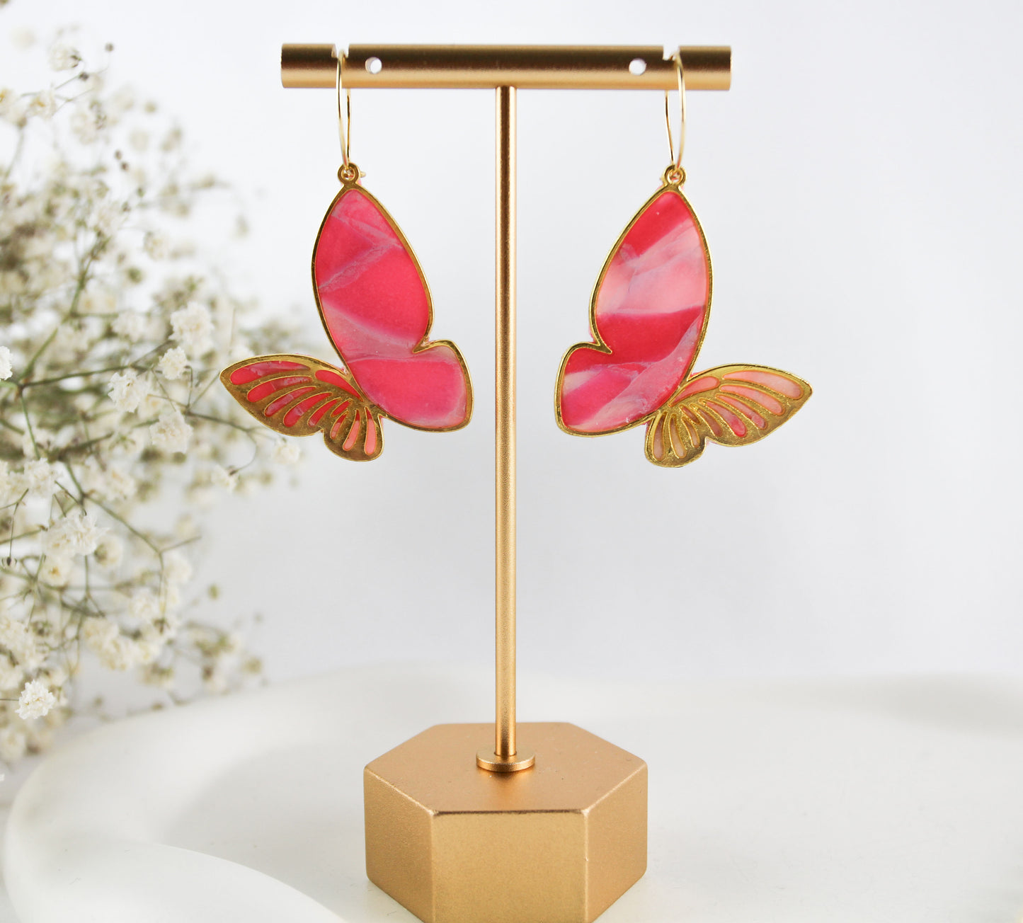 Schmetterling Polymer Clay Ohrringe Halskette in goldener Fassung