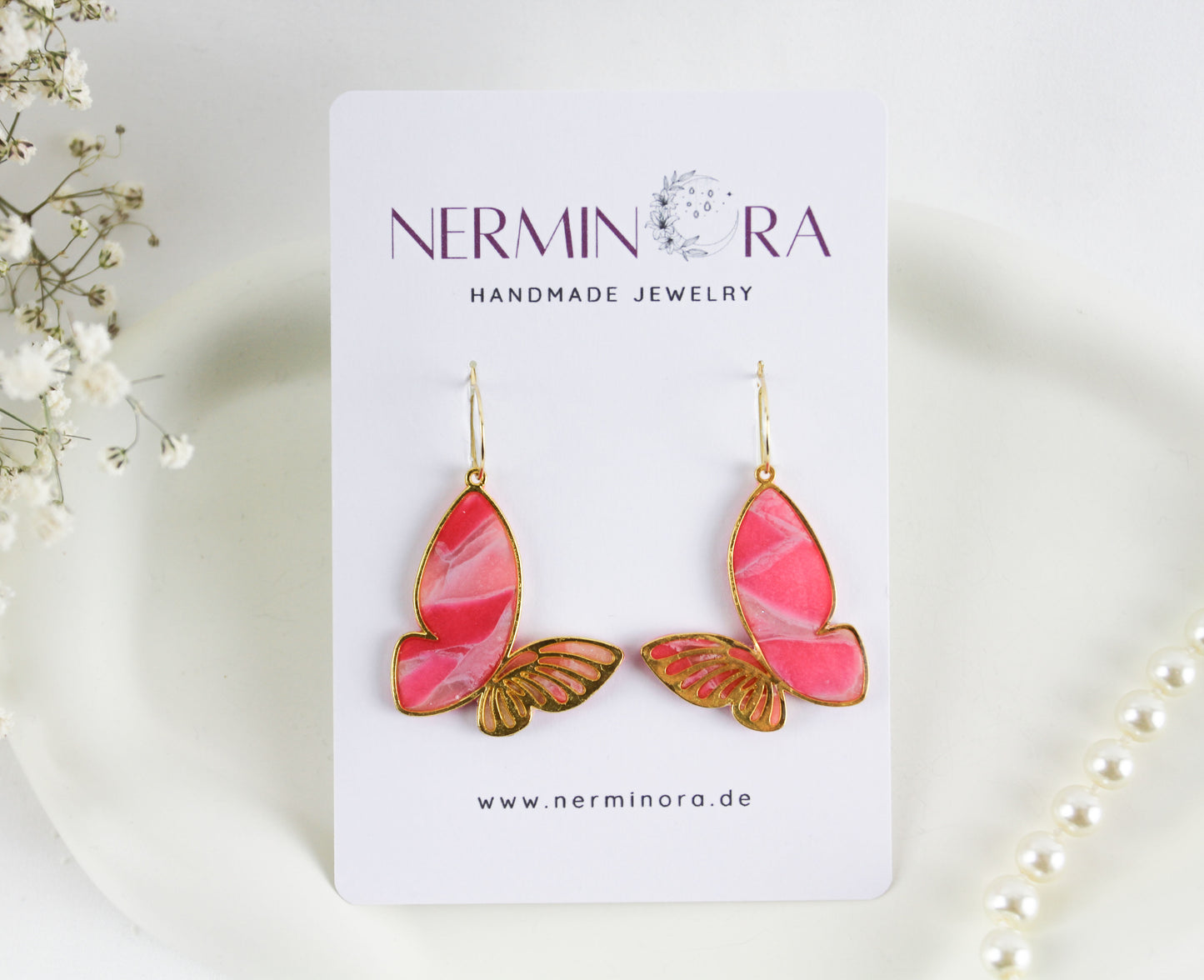 Schmetterling Polymer Clay Ohrringe Halskette in goldener Fassung