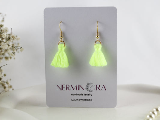 Neon Gelbe Sommer Quasten Ohrringe – Handgemachte Statement Ohrringe