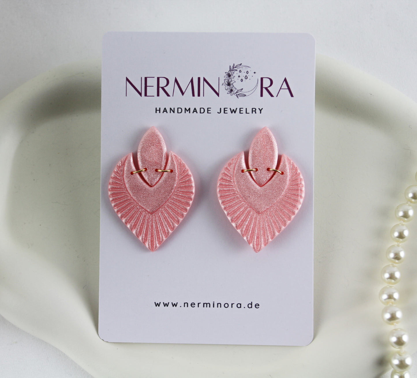 Rosa Glänzende Polymer Clay Ohrringe, Braut Hochzeit Ohrringe