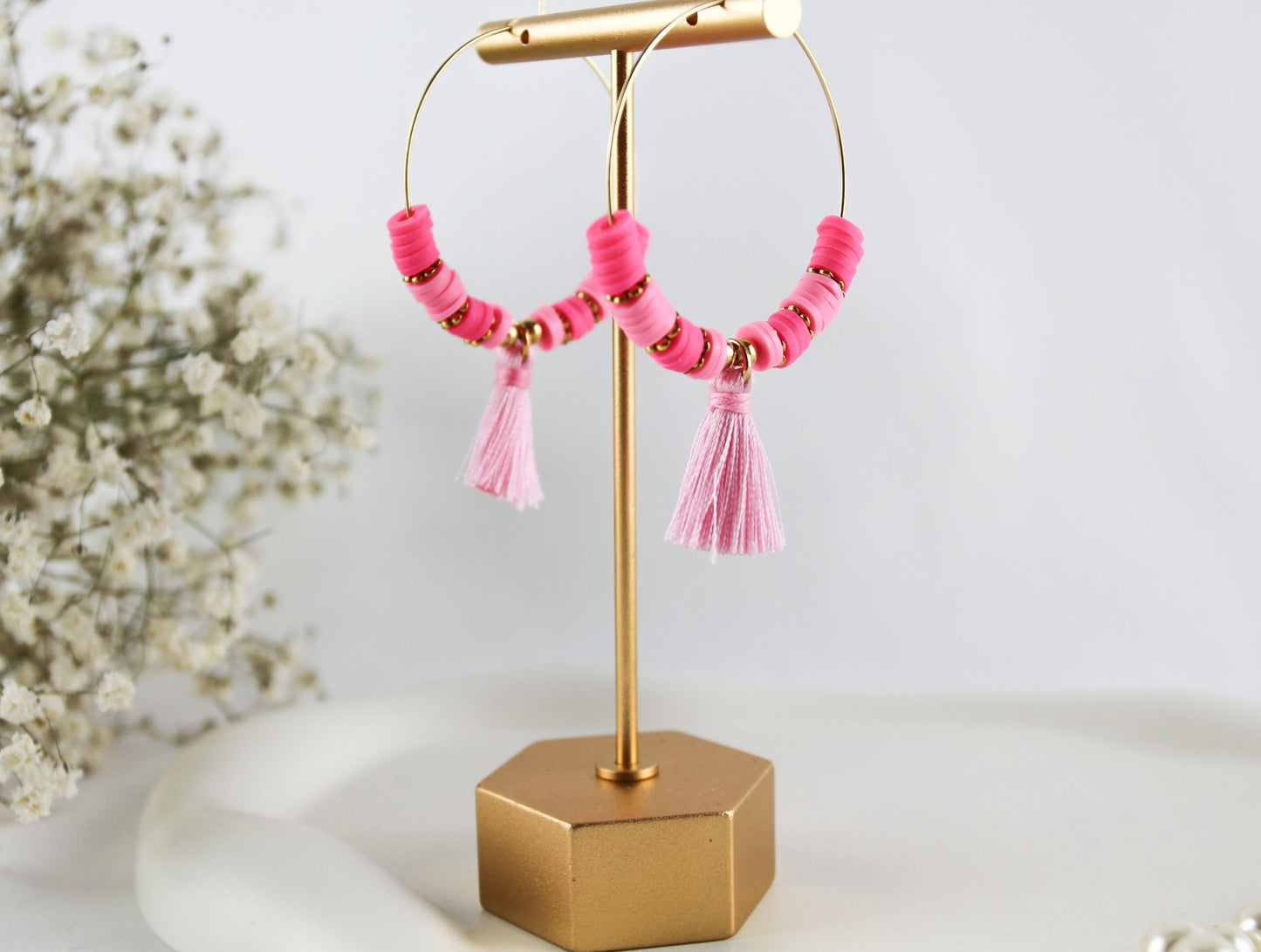 Pink Flamingo Collection - Katsuki Heishi Beaded Bracelet with Tassel
