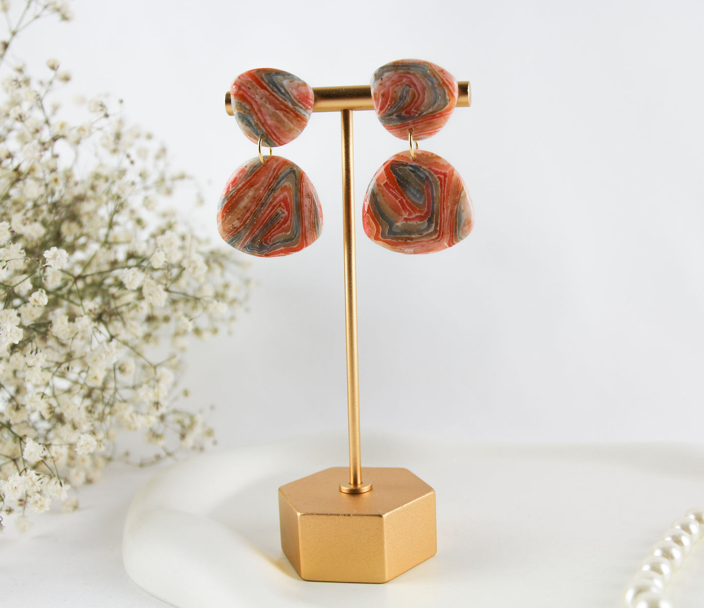 Rot Orange Blaue natursteininspiriert Polymer Clay Ohrringe