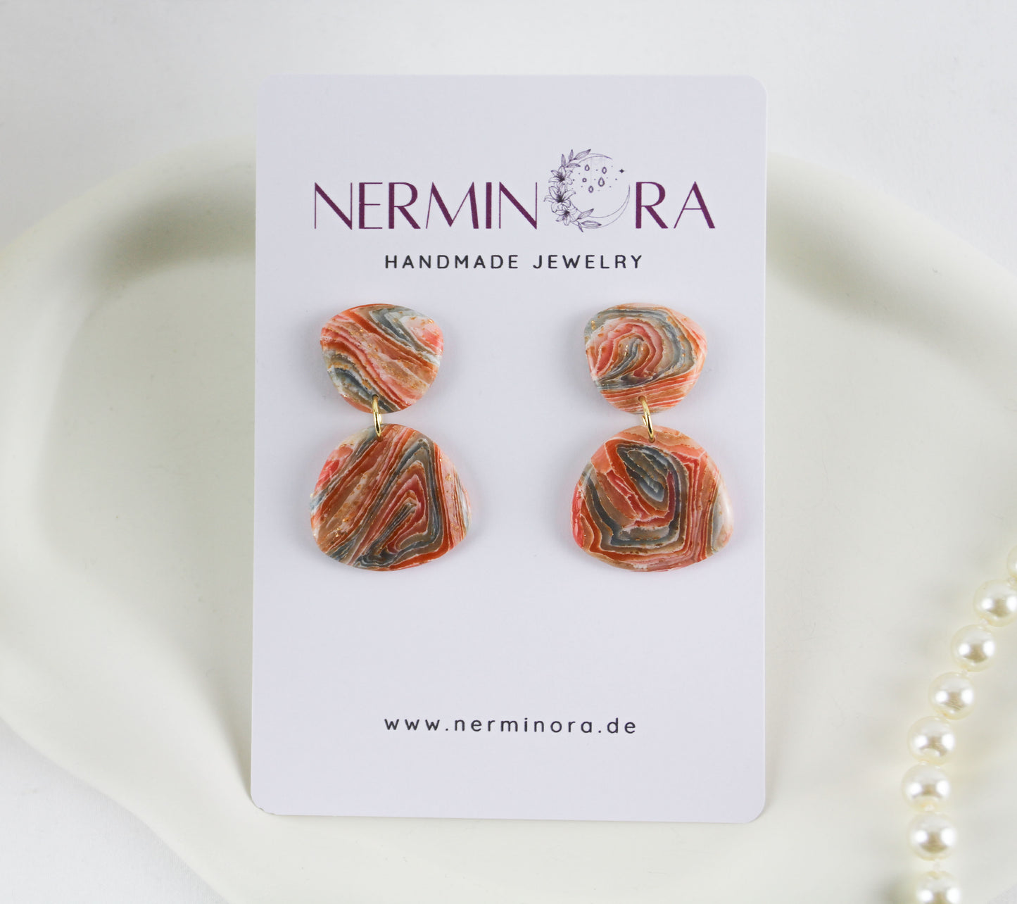 Rot Orange Blaue natursteininspiriert Polymer Clay Ohrringe