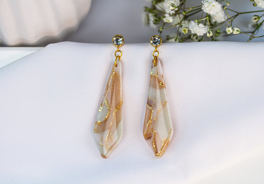 Lange Statement Ohrringe – Nude Creme Marble