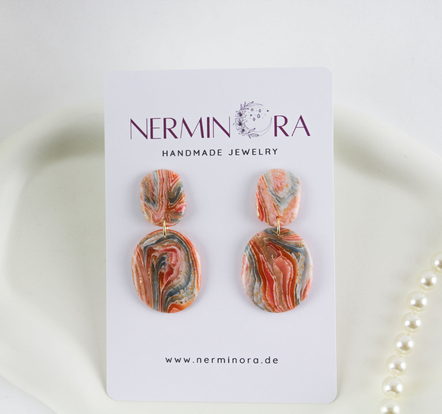 Rot Orange Blaue natursteininspiriert Polymer Clay Ohrringe