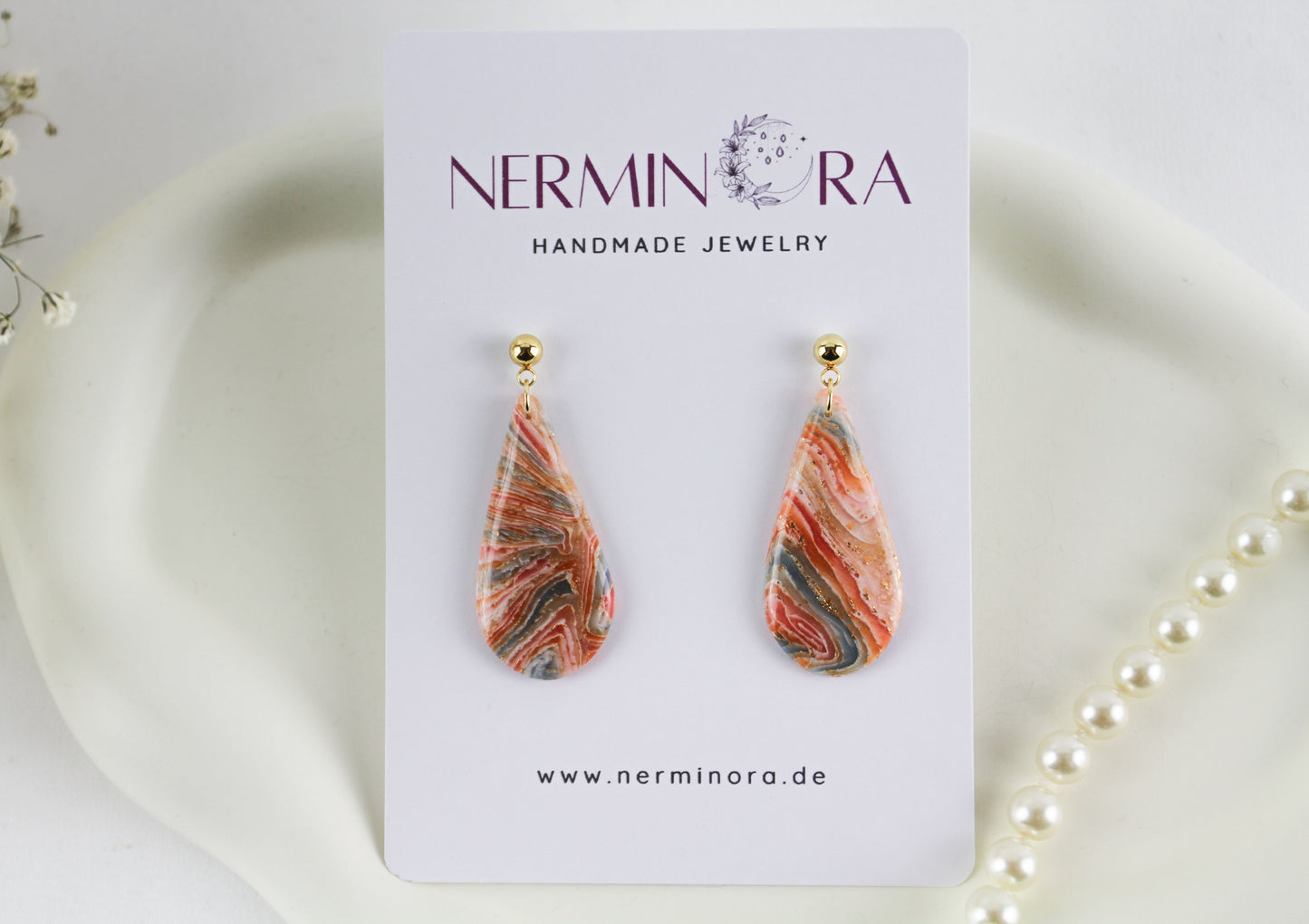 Rot Orange Blaue natursteininspiriert Polymer Clay Ohrringe