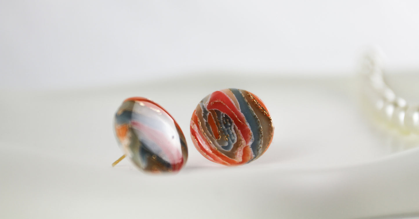 Rot Orange Blaue natursteininspiriert Polymer Clay Ohrringe