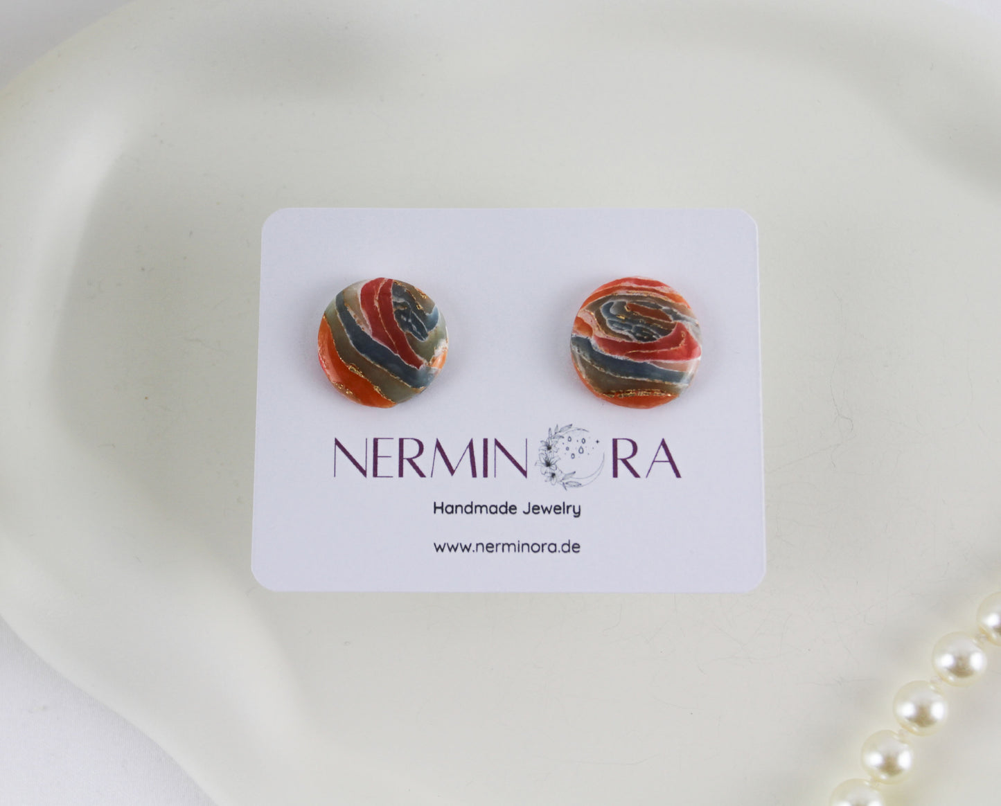Rot Orange Blaue natursteininspiriert Polymer Clay Ohrringe