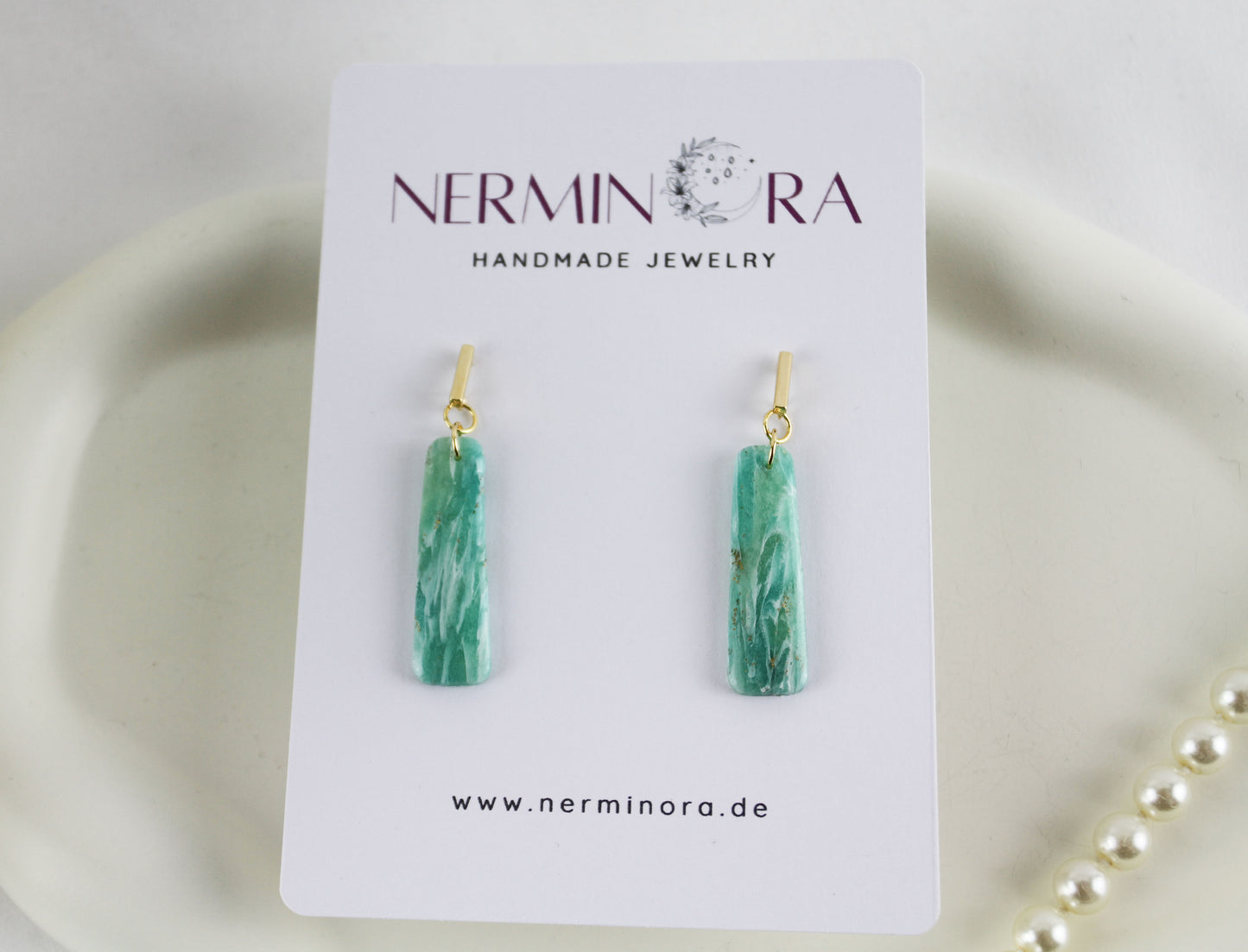 Maritime türkisfarbige Sommer Meer natursteininspirierte Polymer Clay Ohrringe