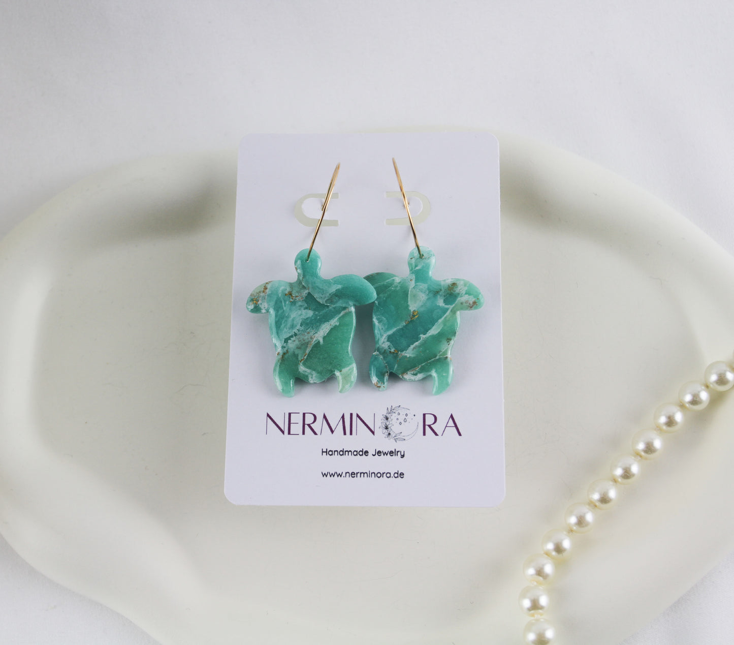 Maritime türkisfarbige Sommer Meer natursteininspirierte Polymer Clay Ohrringe