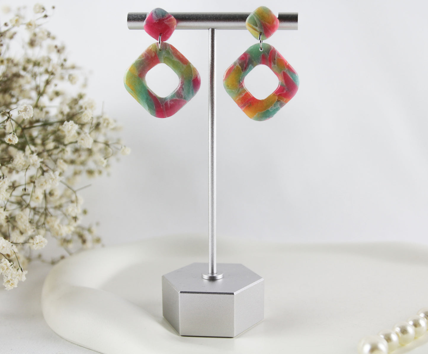 Bunte Marmor imitierte Polymer Clay Ohrringe und Ohrstecker