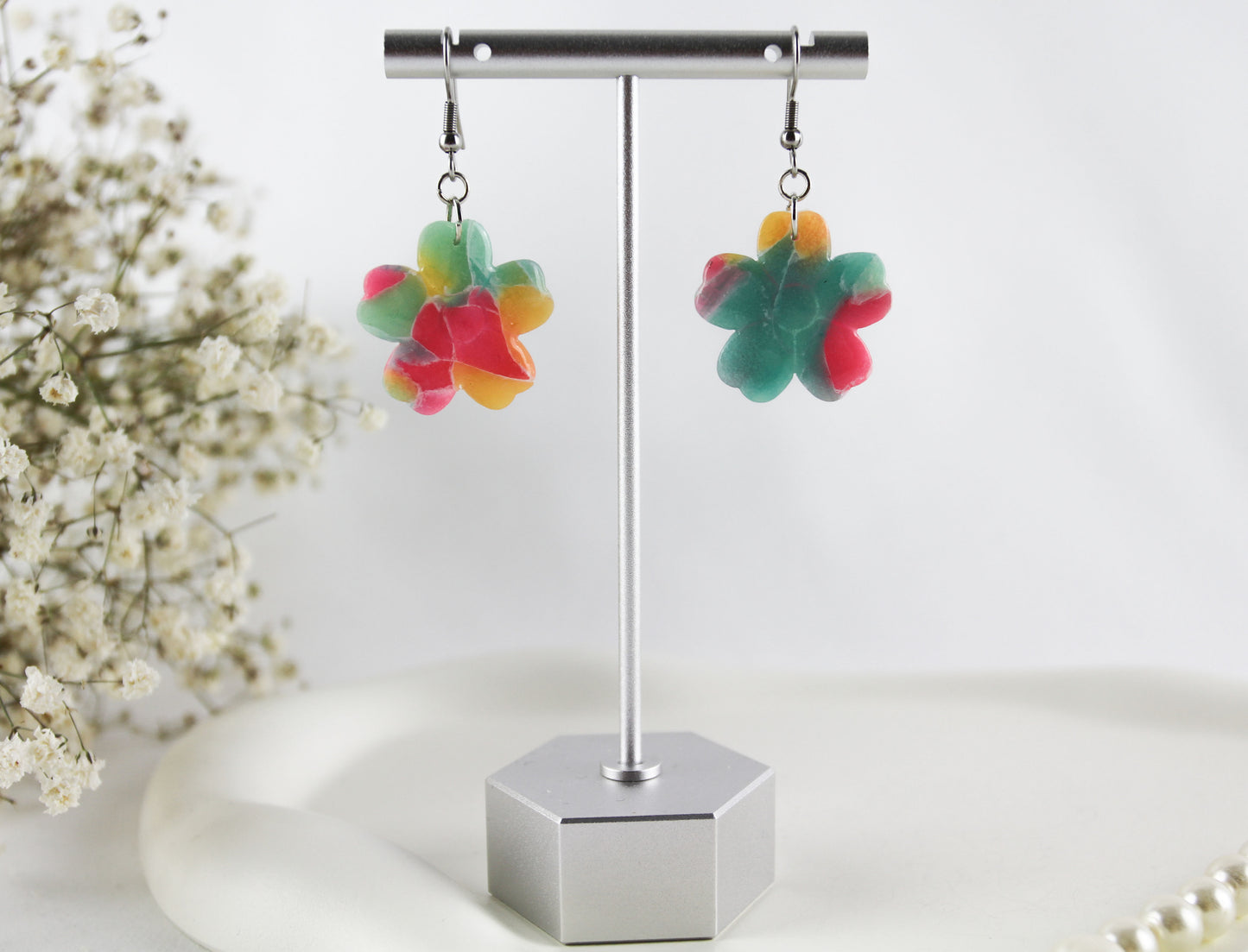 Bunte Marmor imitierte Polymer Clay Ohrringe und Ohrstecker