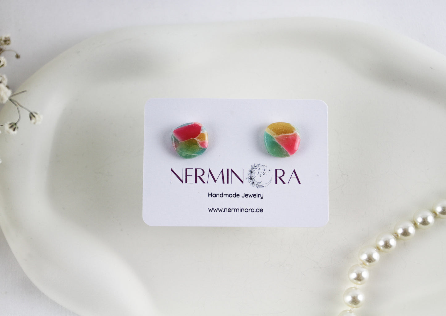 Bunte Marmor imitierte Polymer Clay Ohrringe und Ohrstecker