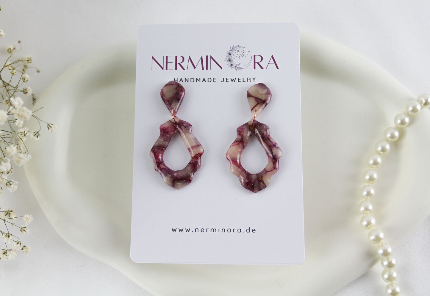 Rosegoldene natursteininspirierte Polymer Clay Ohrringe