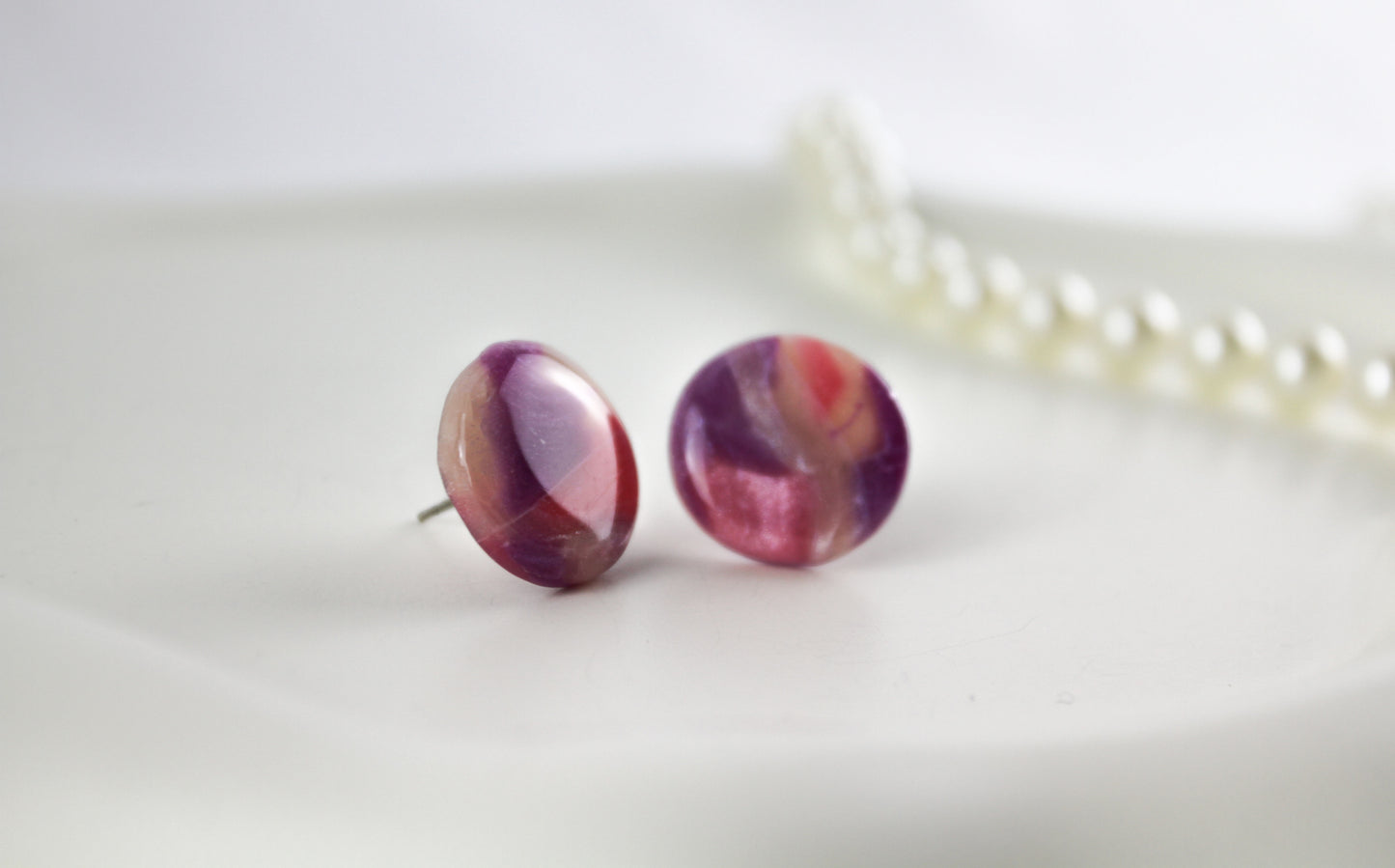 Colorful Purple Pink Marble Polymer Clay Earrings