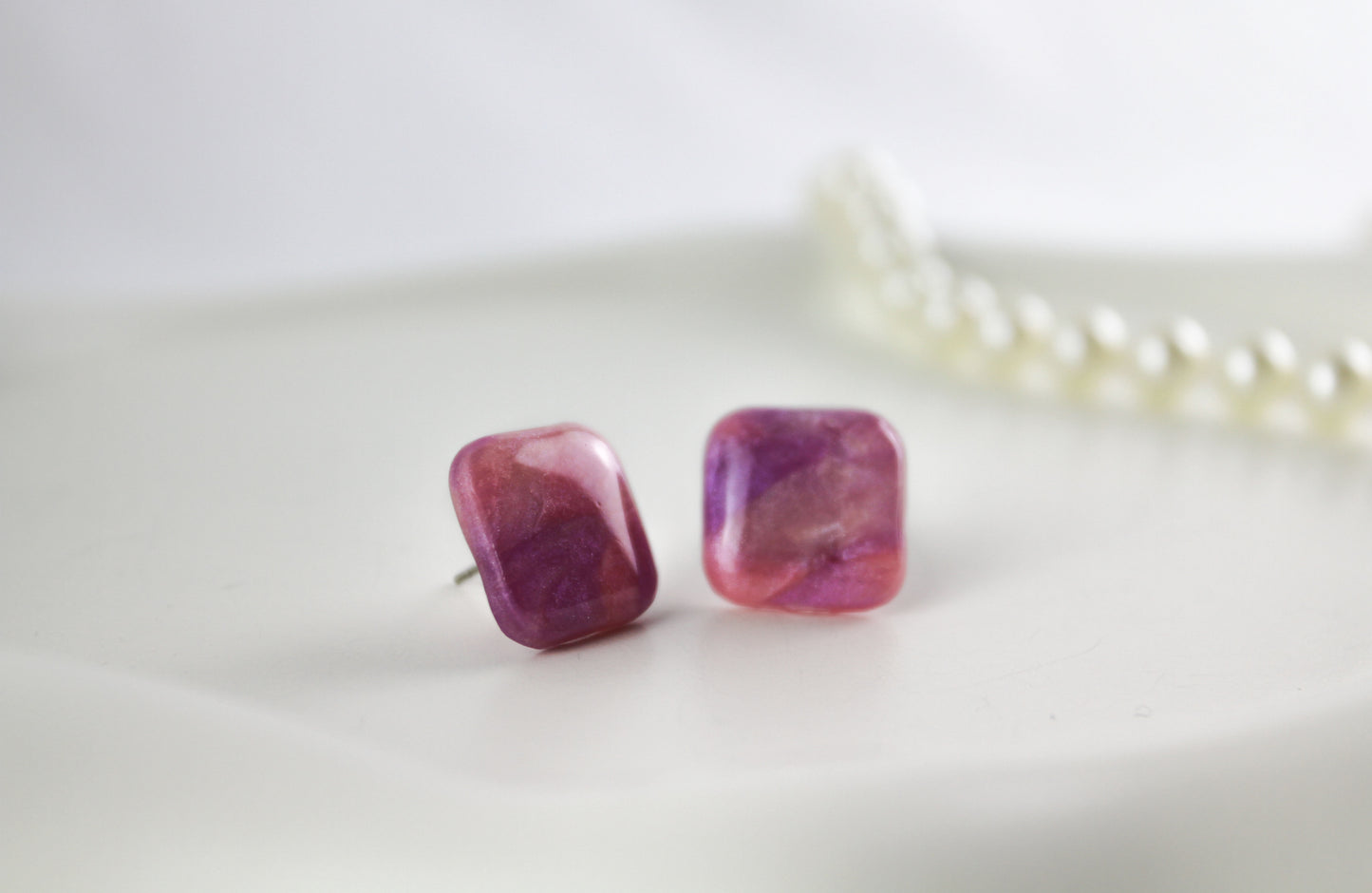 Colorful Purple Pink Marble Polymer Clay Earrings
