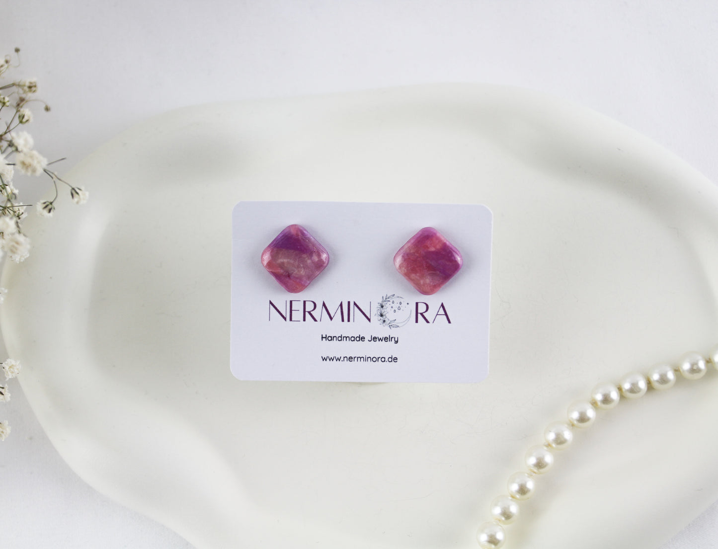 Colorful Purple Pink Marble Polymer Clay Earrings