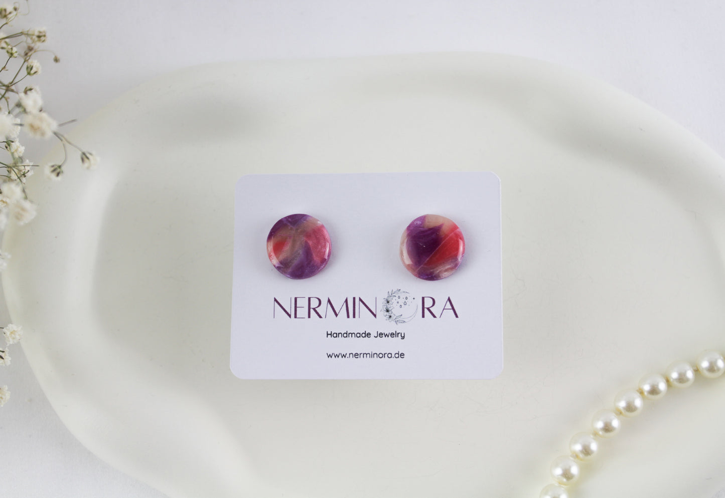 Colorful Purple Pink Marble Polymer Clay Earrings