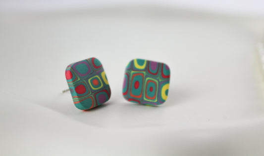 Geometrische Retro Polymer Clay Ohrringe – Handgemachte Statement Ohrringe