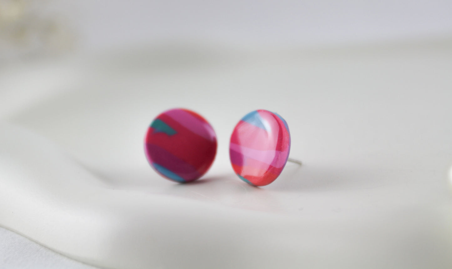 Colorful small round polymer clay earrings
