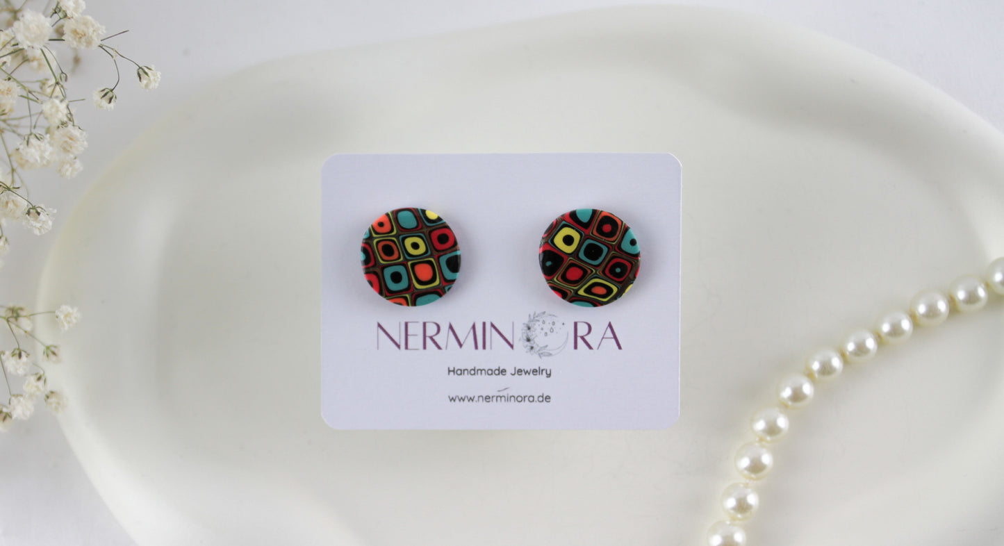 Round Retro Polymer Clay Stud Earrings