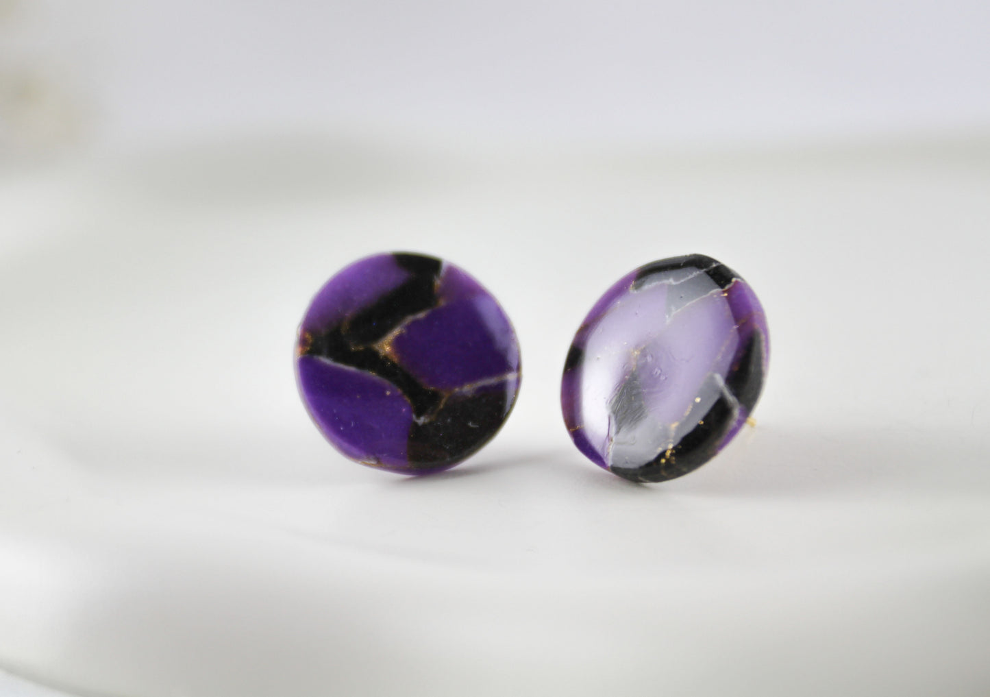 Purple Natural Stone Inspired Statement Polymer Clay Earrings