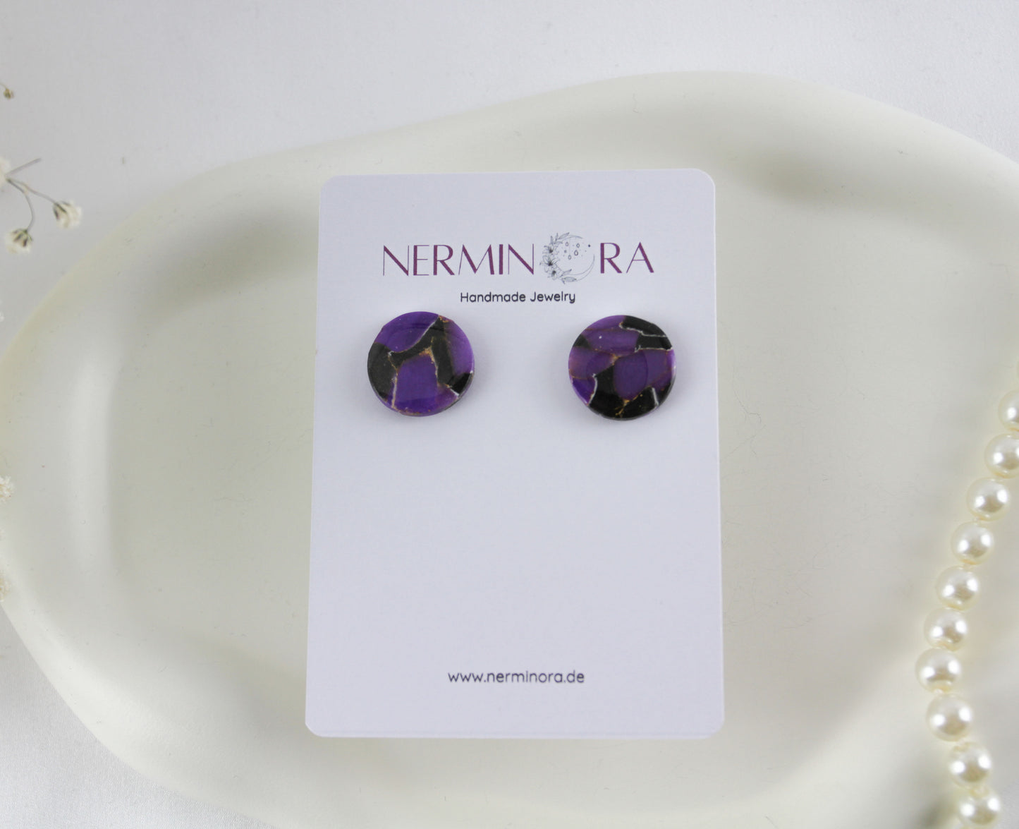 Purple Natural Stone Inspired Statement Polymer Clay Earrings