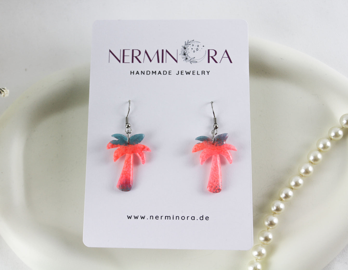 Neon Palmen Sommer Polymer Clay Ohrringe und Ohrstecker