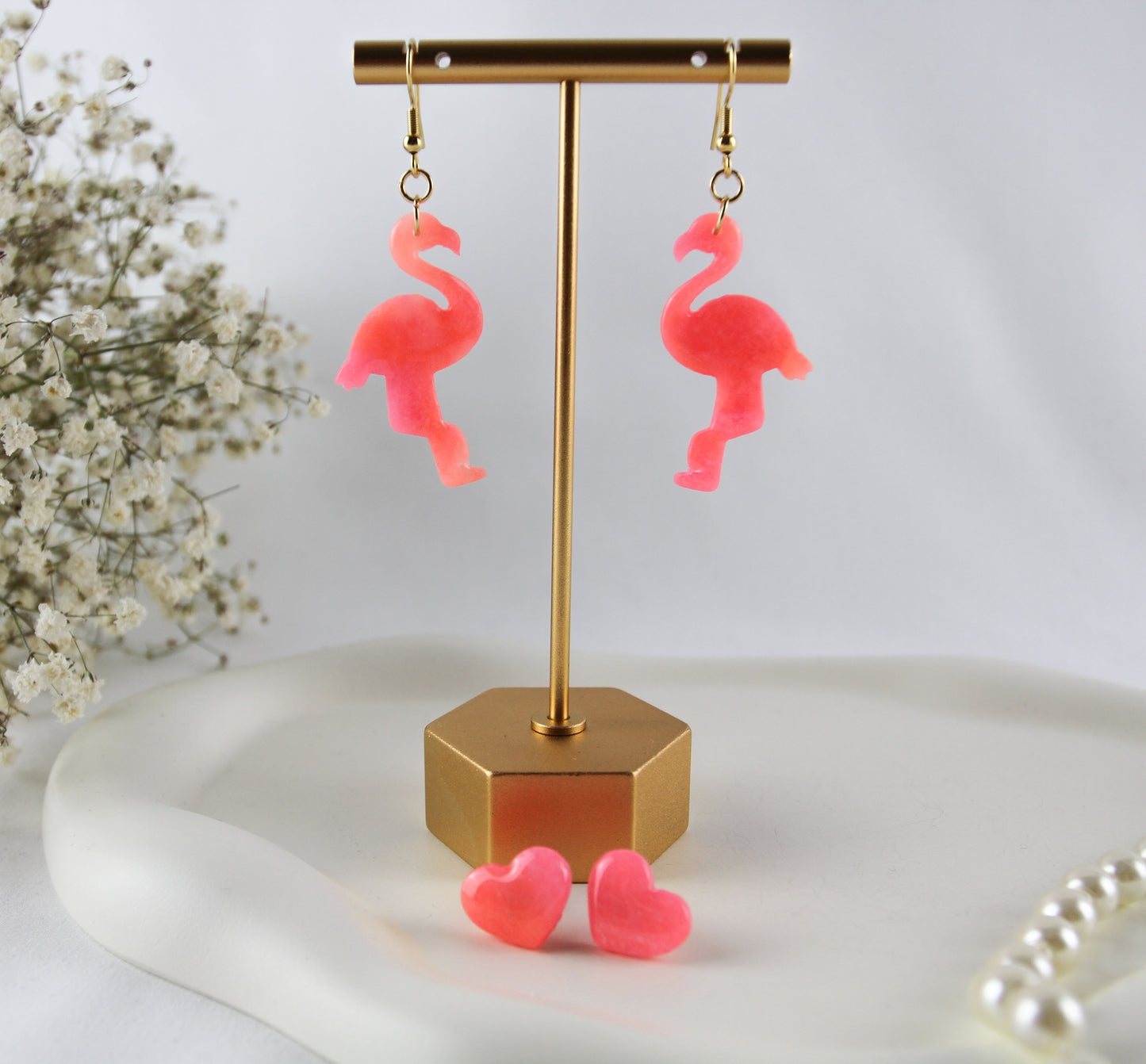 Neon Flamingo Polymer Clay Ohrringe und Ohrstecker