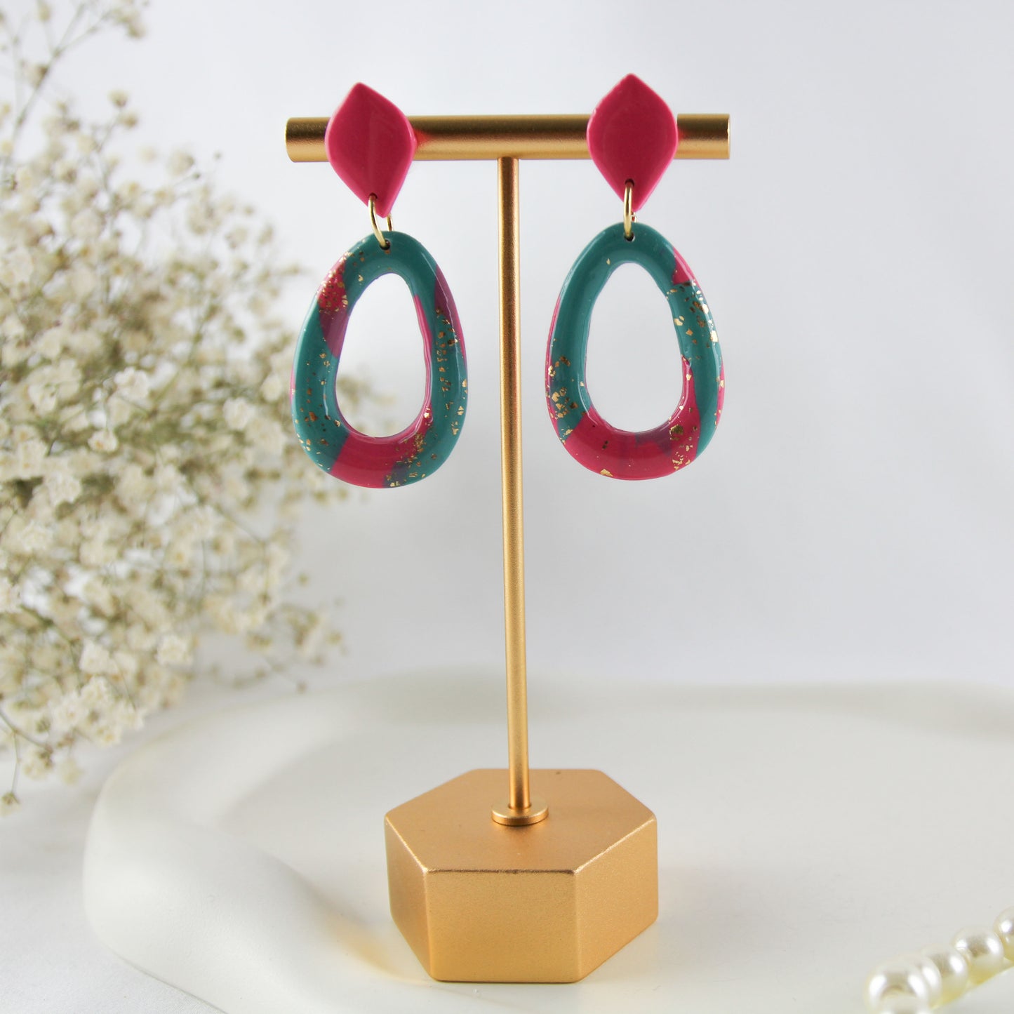 Pink Teal Polymer Clay Ohrringe